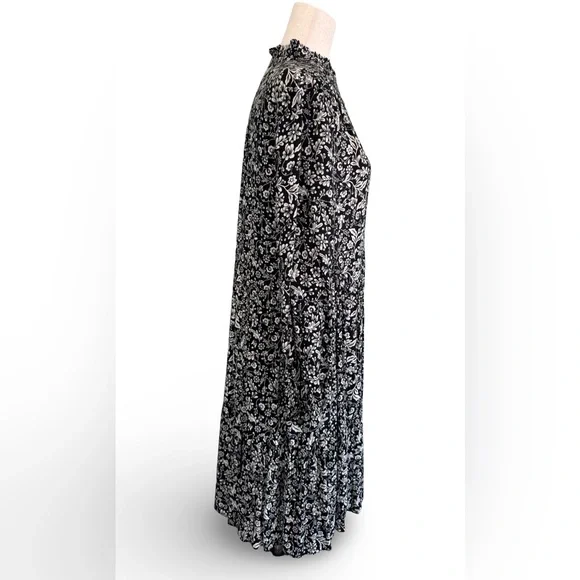 J.CREW Hadid shirt dress in a black and white bouquet print sz L - Picture 5 of 13